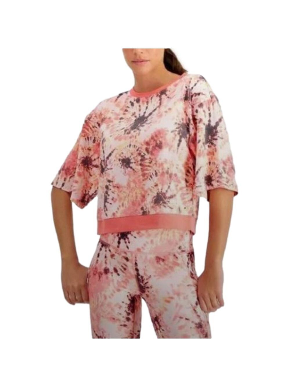 Ideology Women's Pink Printed Short Sleeves Crop Pullover Top‎ Shirt Preloved XL